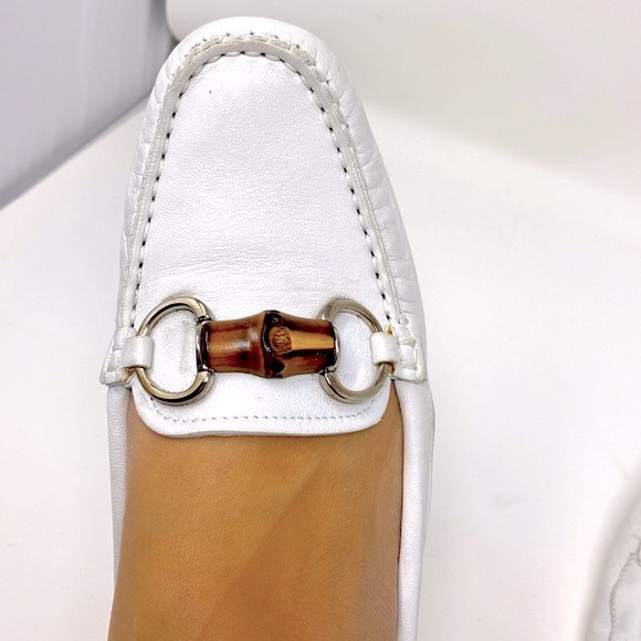 Gucci White Leather Bamboo Horsebit Loafers Size 37.5 - Picture 6 of 11